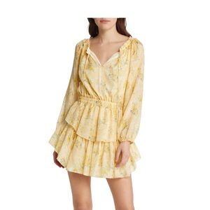 Loveshackfancy popover silk yellow floral dress